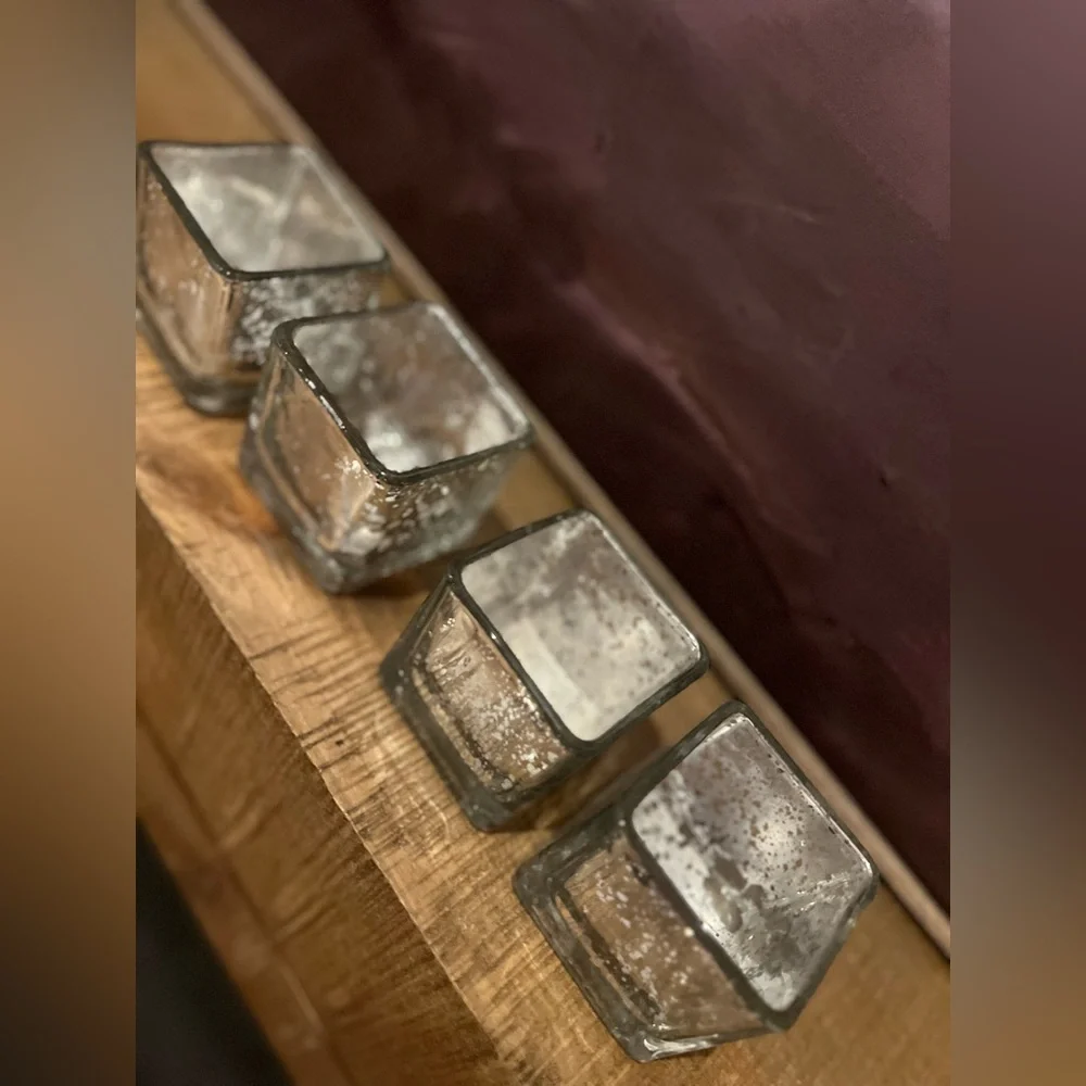 Mercury Glass Silver Tealight Candle Holder Set of 4